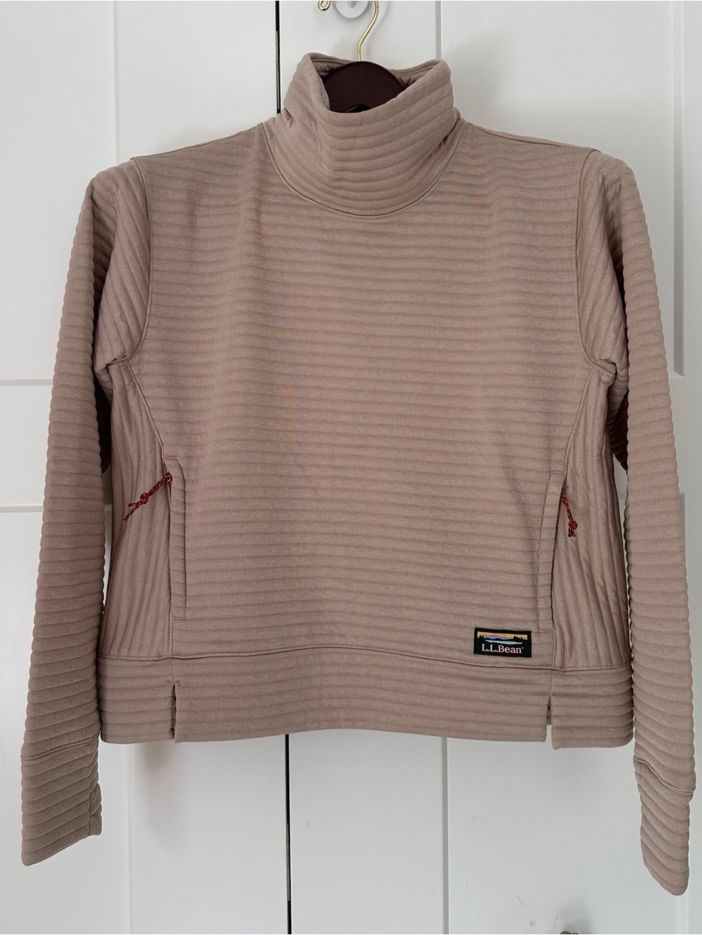 L.L. Bean Women’s Taupe Ribbed Air Light Funnelneck Pullover S